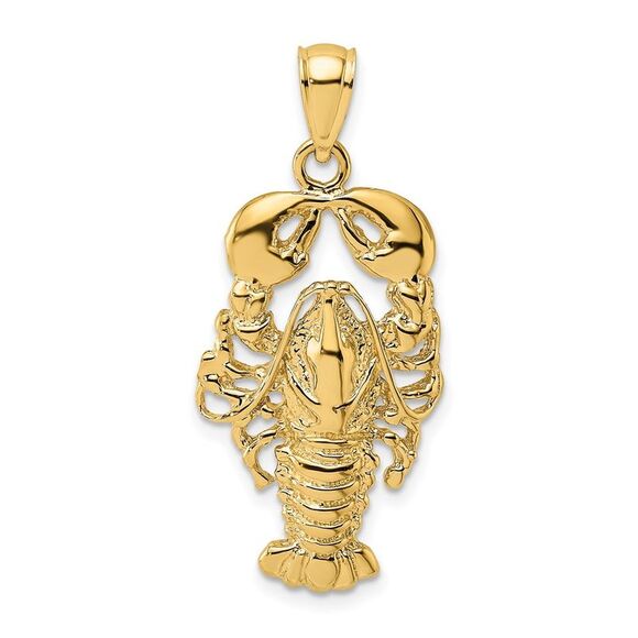 10K Yellow Gold 2-D Textured Maine Lobster Charm - Picture 1 of 9